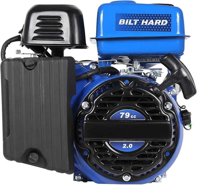 BILT HARD Gas Engine 79cc 2 HP, Gas Motor for Log Splitter, Pressure Washer and Water Pump, EPA & CARB Certified, 4 Stroke OHV Horizontal Shaft with Recoil Start-VerdiqueGarden