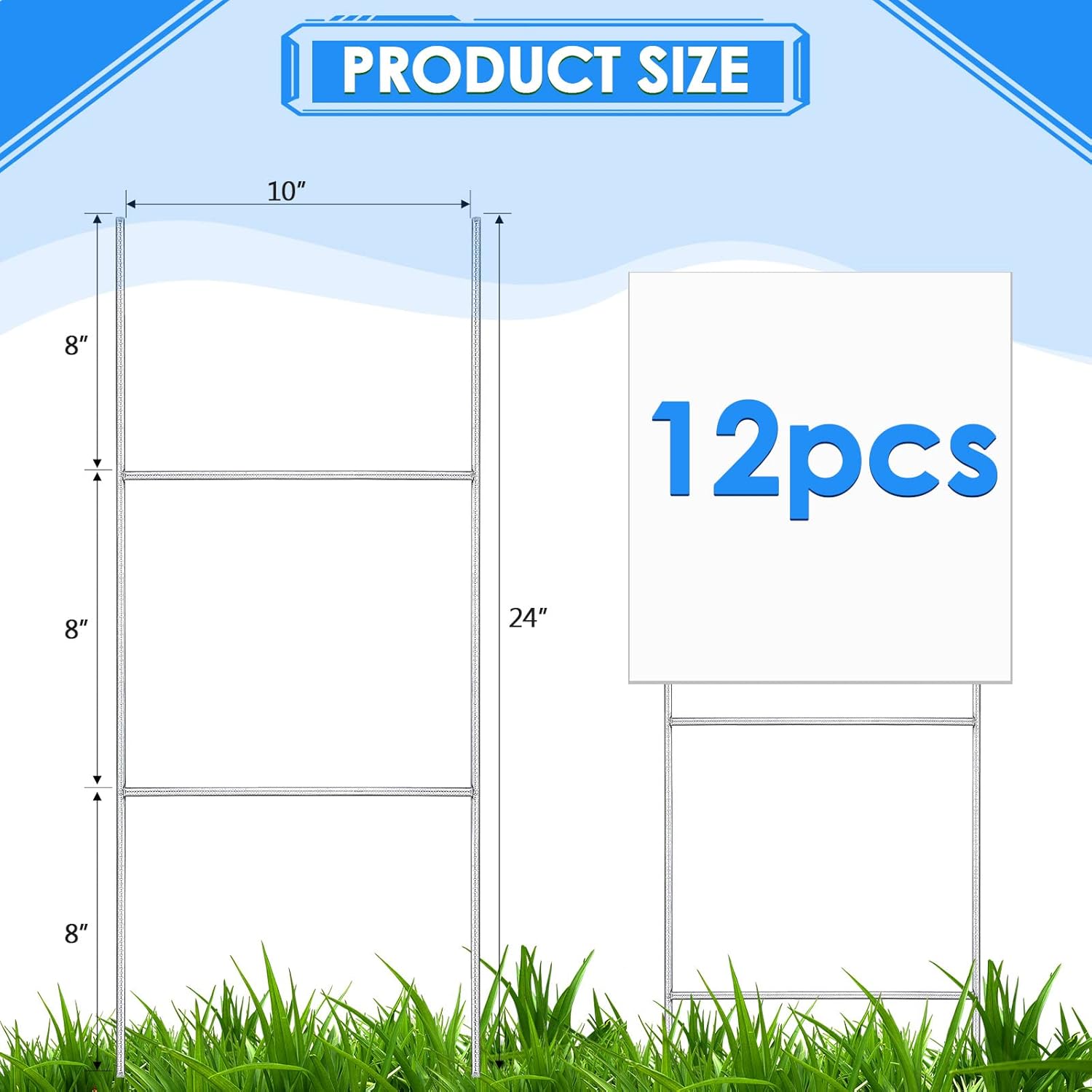 12 Pcs H Stakes for Yard Signs 24'' x 10'' Metal Heavy Duty H Frame Lawn Wire Stakes Weatherproof Metal Sign Holder Bulk for 4mm 5mm Corrugated Signs Board Guidepost Yard House Garden Decor-VerdiqueGarden