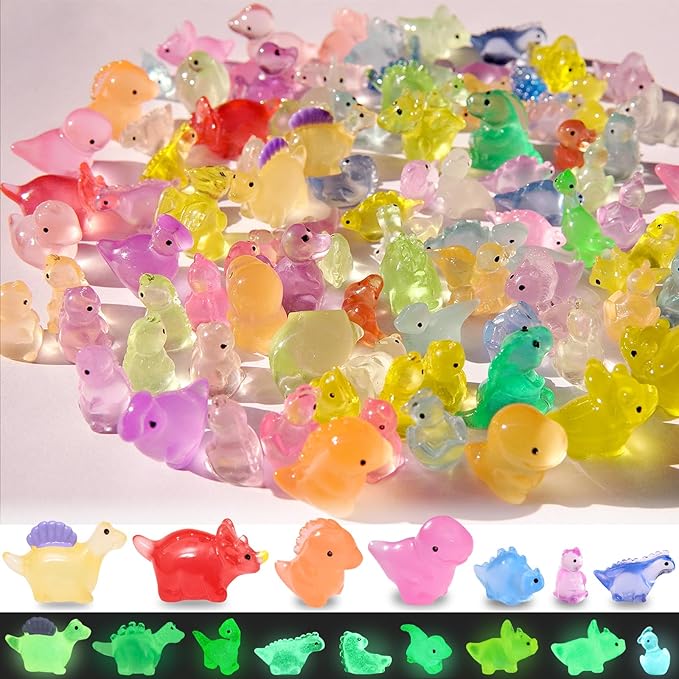 100PCS Luminous Mini Resin Dinosaur Glow in The Dark, 28 Styles Tiny Animals for Hide Garden Micro Landscape Dollhouse Decor Craft-VerdiqueGarden
