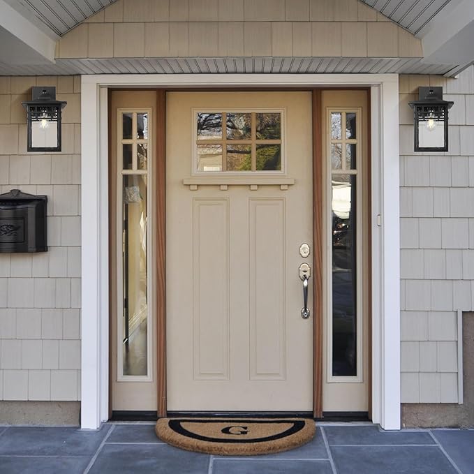 Outdoor Light Fixture Wall Mount, Black Exterior Light Fixture Wall Sconces with Seeded Glass for Front Porch, 9 Inch Large Waterproof Outdoor Square Wall Lantern Outside for House Doorway-VerdiqueGarden