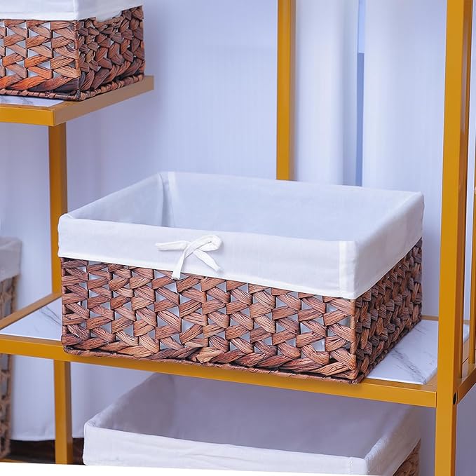 Rectangular Woven Seagrass Storage Bins with Handle,Kingwillow. (water hyacinth, Medium)-VerdiqueGarden