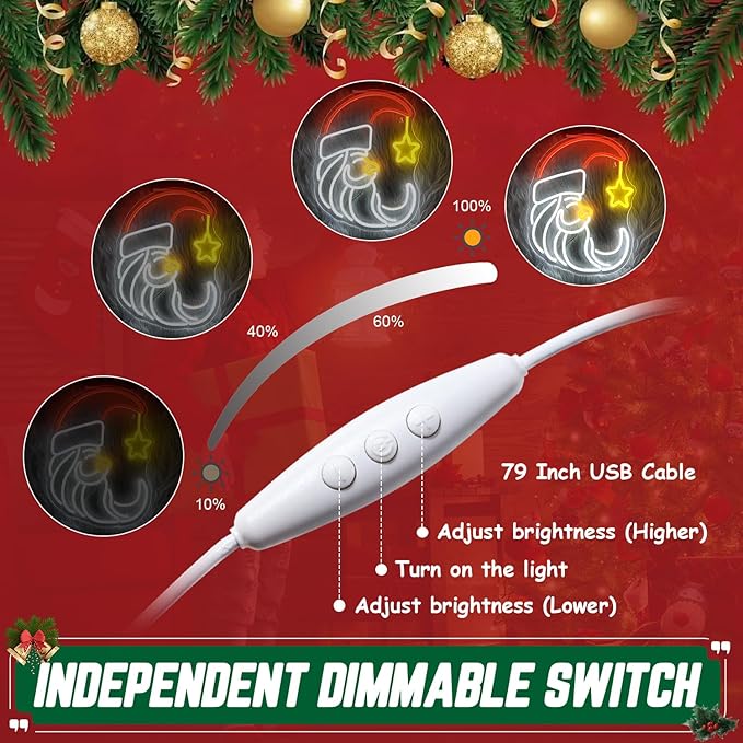 Moon Christmas Santa Neon Sign,Cute Anime Neon Light,Moon Star Neon Sign for Wall Decor,Red Christmas Hat USB Neon Light Sign for Party Store Living Room Bar Door Kids Bedroom Christmas Gift-VerdiqueGarden