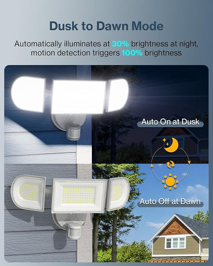 Olafus 180W Motion Sensor Outdoor Lights, 18000lm Dusk to Dawn LED Flood Lights Outdoor Wired, 6500K Daylight Motion Lights for Outside, IP65 Waterproof Exterior Security Light, White-VerdiqueGarden