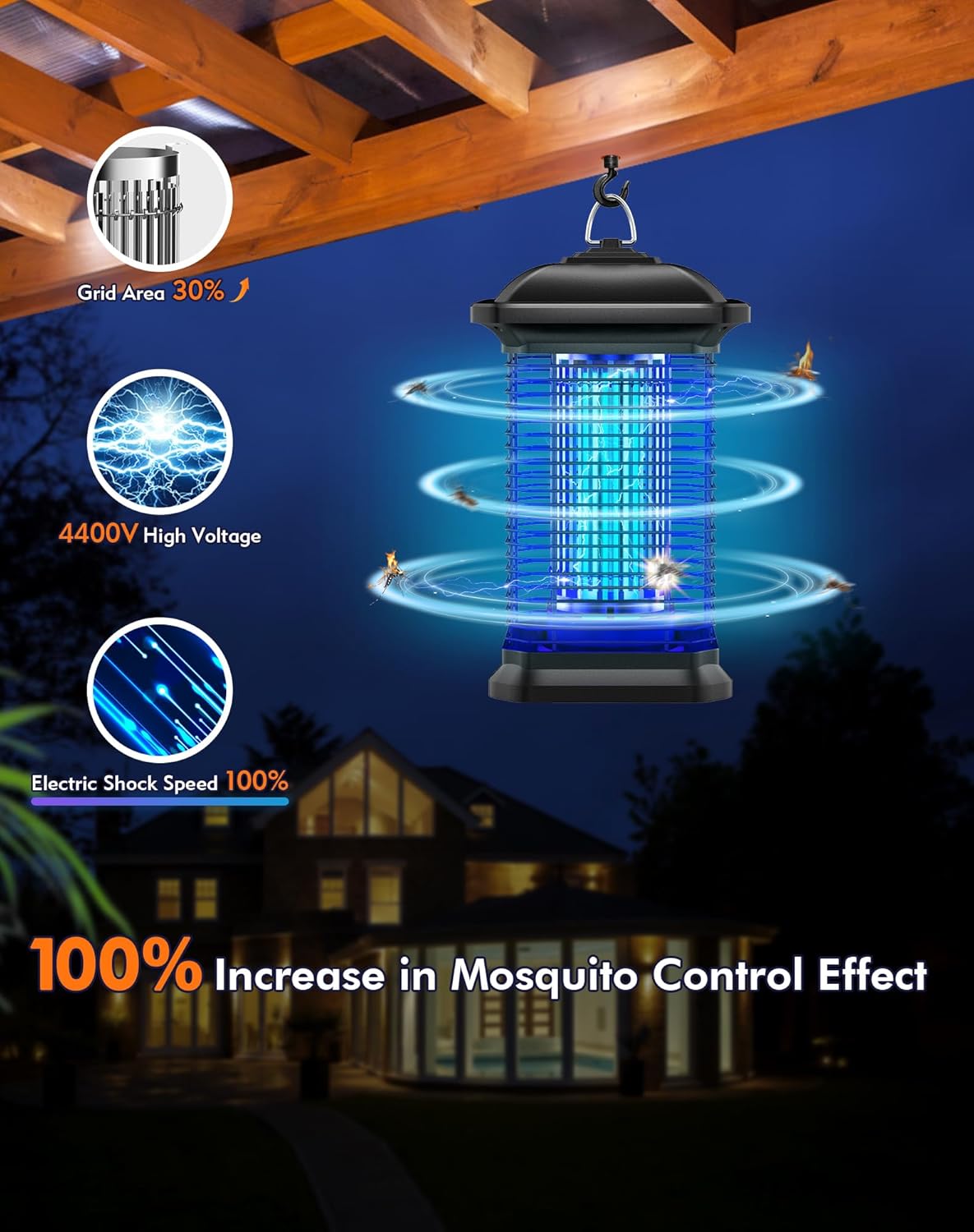 Bug Zapper for Outdoor & Indoor, 1/2 Acre Coverage Mosquito Lamp with 18W Bulb & 4400V High-Voltage, 100% Improvement in Mosquito Control Effect, Electric Fly Trap for Patio, Backyard, Home-VerdiqueGarden