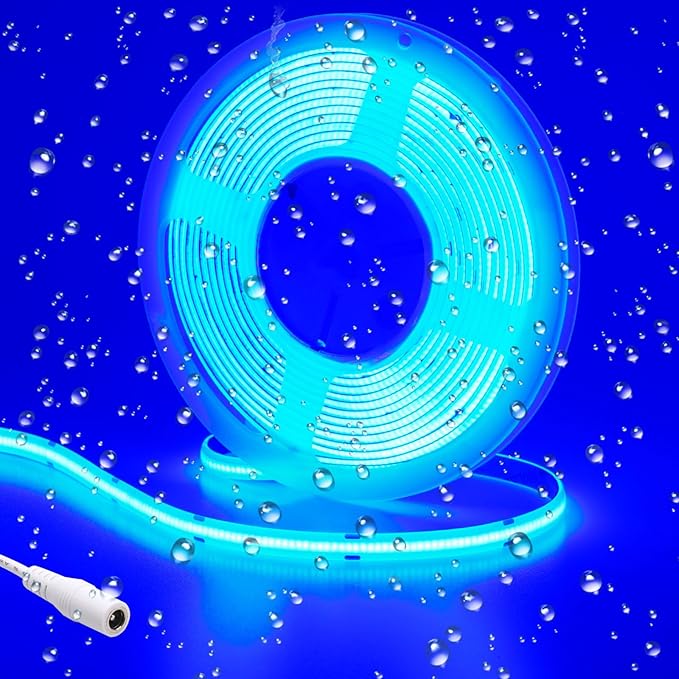 DC 24V COB LED Strip Light Blue IP65 Waterproof 5M/16.4ft Uniform Glow 2400LEDs Flexible LED Tape Lights for DIY Garden Backyard Corridor Stairs Decoration(No Power Supply)-VerdiqueGarden