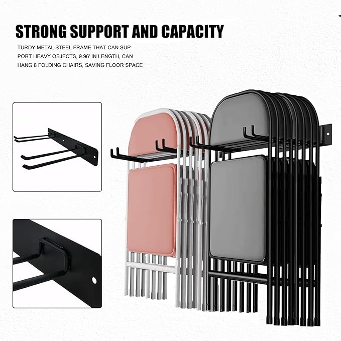 Garage Tool Organizer Wall Mount, 2Pack Folding Chair Storage Rack, Heavy Duty Garden Tool Holder for Hanging Shovel Rake Broom Ladder-VerdiqueGarden