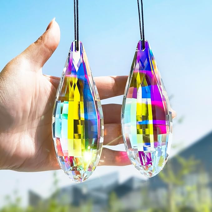 HDCRYSTALGIFTS Pack 2,120mm Colorful Crystal Suncatchers Prisms Hanging Ornaments for Window Rainbow Maker Crystal Prisms Pendant Home Garden Decoration-VerdiqueGarden