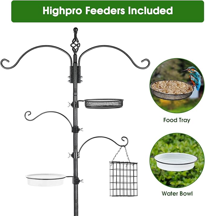 Bird Feeder Pole Wild Bird Feeder Hanging Kit Planter, 83 Inch Bird Feeding Station Kit with 5 Prongs Base Hummingbird Feeder Stand Hook for Outside-VerdiqueGarden