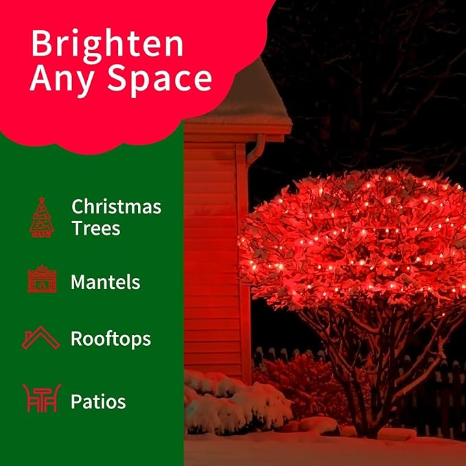 Ultra-Bright Connects End to End Red Christmas Mini Lights 100L 19.6Ft UL Listed Incandescent Bulb String Light Set for Indoor and Outdoor Holiday Garden Party Christmas Tree Garland Decor-VerdiqueGarden