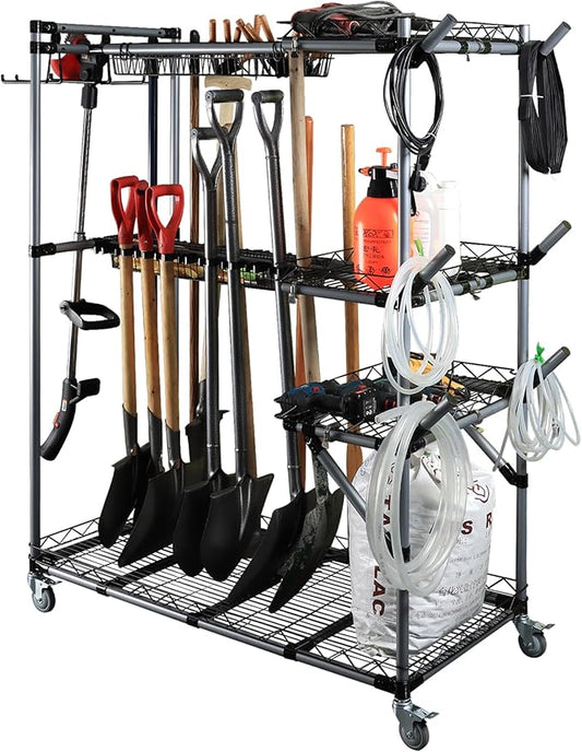 BIG Garden Tool Organizer with Wheels - Rolling Storage Rack - Multifunctional Cart-VerdiqueGarden