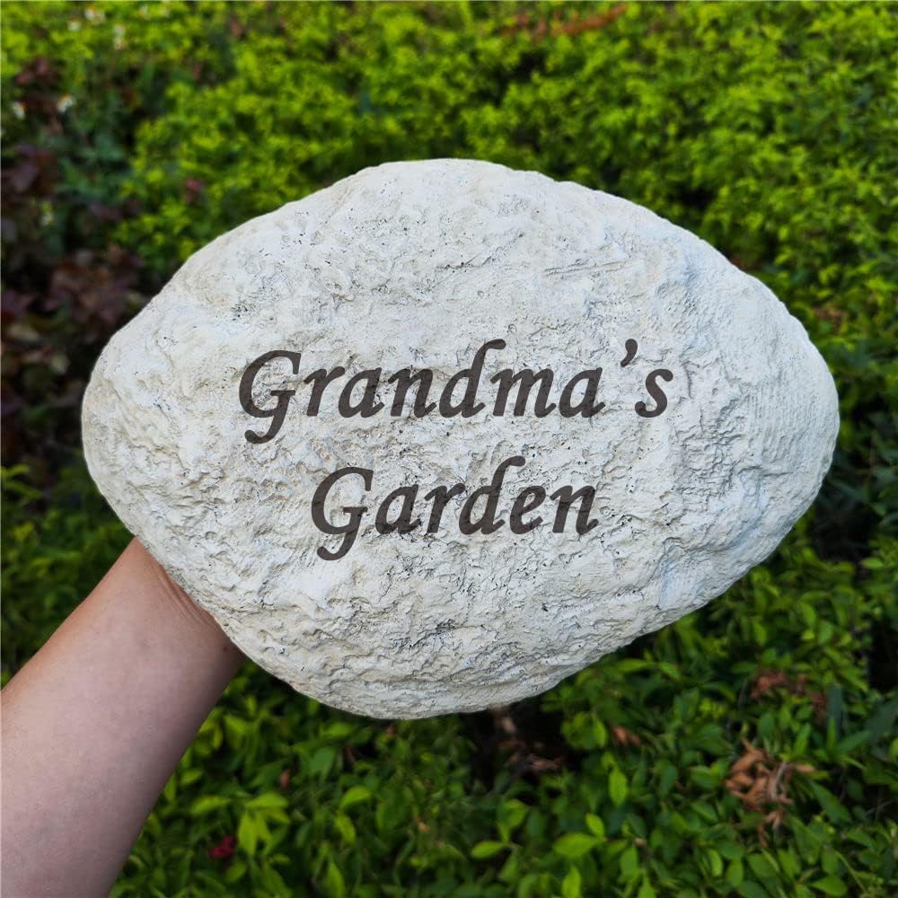Personalized Garden Memorial Stones Engraved Rocks with Any Message, Decorative Grave Memorial Plaques Rocks for Loved Ones Outside Cemetery Decoration, Resin, 11" x 8"-VerdiqueGarden