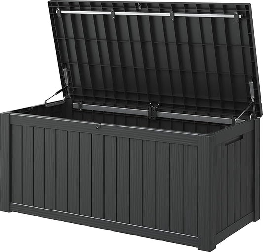NUNU LAB Outdoor Storage Box,120 Gallon Deck Box,Resin Waterproof Outside Storage Bench,Outdoor Storage Cabinet With Lockable Lid,Backyard Deck Box For Garden Tools,Patio Cushions,Pool Accessories-VerdiqueGarden