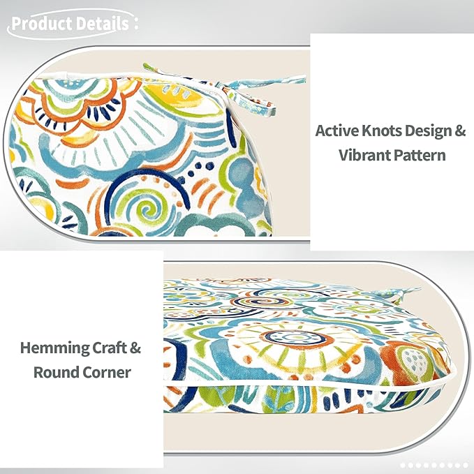 Indoor/Outdoor Chair Cushions 16x17 Inch, Patio Chair Cushions with Ties, All Weather Seat Cushions for Patio Furniture Home Garden Chair Use, Set of 4, Flower Blue-VerdiqueGarden