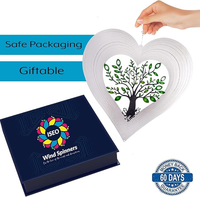 Heart Wind Spinners with Crystals for Yard and Garden, Metal Ornaments for Garden Décor, Outdoor Wind Spinner, Heart Décor Gifts, Outdoor Garden Decoration, 12 inch Heart Wall Décor by ISEO-VerdiqueGarden