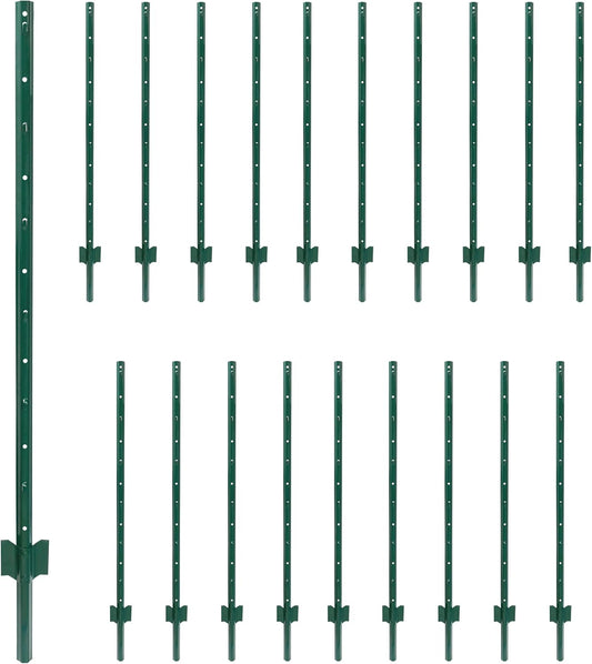 Sunnyglade 20 Pack 3.8 FT Heavy Duty Metal U-Post Garden Fence Stakes, No Dig U-Channel Fence Posts, Corner Anchor Poles for Wire, Electric, Mesh Fencing (20)-VerdiqueGarden