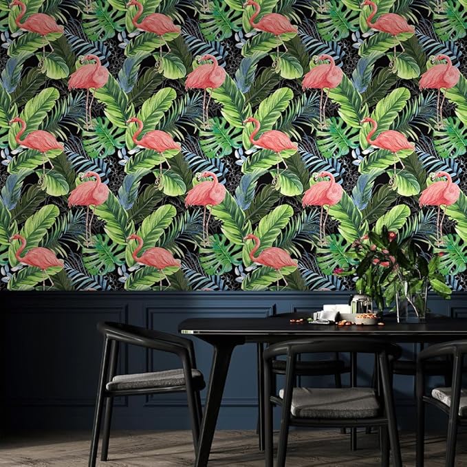 Hawaii Tropical Flamingo Palm Tree Peel and Stick Wallpaper Self Adhesive Removable Easy Peel Off Stick on Wall Paper for Bedroom Cabinet Renter-VerdiqueGarden