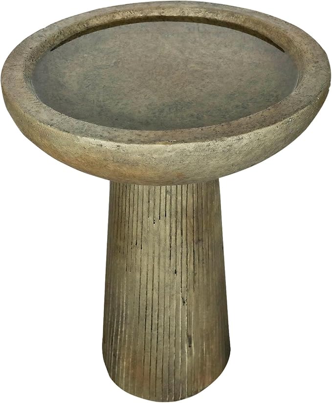 SunJet 24.4inches Tall Fiber-Reinforced Concrete Bird Bath - Modern Minimalist Style Outdoor Birdbaths & Feeder Combo for Outdoors Patio Garden Yard Lawn Decor-VerdiqueGarden