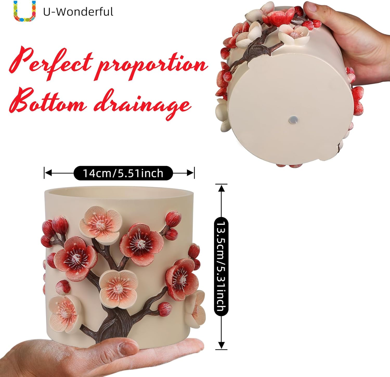 Flower Petals Plant Pots - Cute Planters for Indoor Plants, Decorative Plant Pots with Drainage, Funny Unique Planter for Succulents/Snake Plants/Cactus - Retirement Gift for Woman-VerdiqueGarden