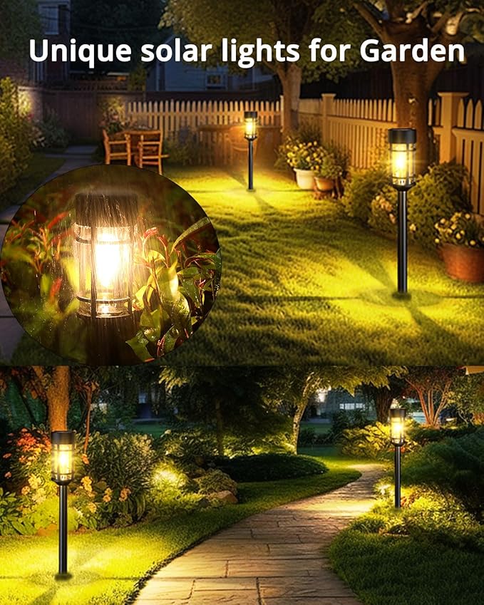8 Pack Solar Pathway Lights Outdoor, Waterproof Solar Lights Outdoor with Metal & Glass Design - Auto On/Off, Long-Lasting, Landscape Lighting for Garden, Yard, Lawn, Driveway, Walkway-VerdiqueGarden