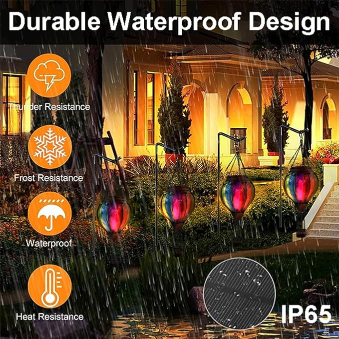 Hot Air Balloon Solar Lantern with Flickering Flame Hanging Solar Lanterns Outdoor Lights Waterproof Lanterns Decorative Garden Patio Yard Party Decor Wavy-Colorful + Blue-VerdiqueGarden