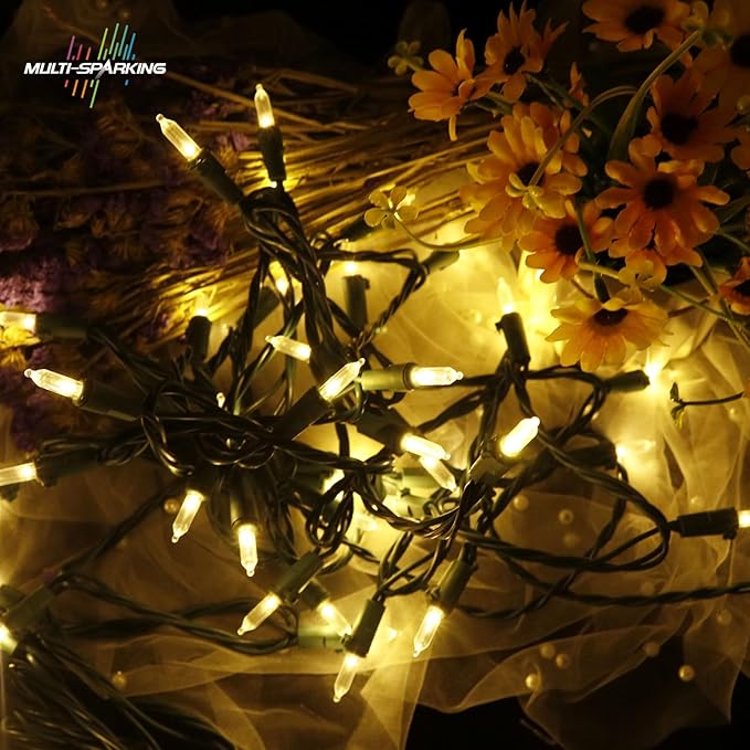 MULTI-SPARKING White Christmas LED Lights - 100 Count Warm White Holiday String Lights for Tree, Party, Wedding, Indoor and Outdoor Use, 33 Feet Green Wire, UL Certified, Connectable-VerdiqueGarden