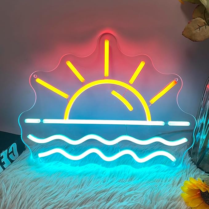 Sunset Sunrise Neon Sign, Neon Signs for Wall Decor Dimmable LED Neon Light Sign for Beach Bedroom Living Room Wedding Bar Party Home Room Decor-VerdiqueGarden