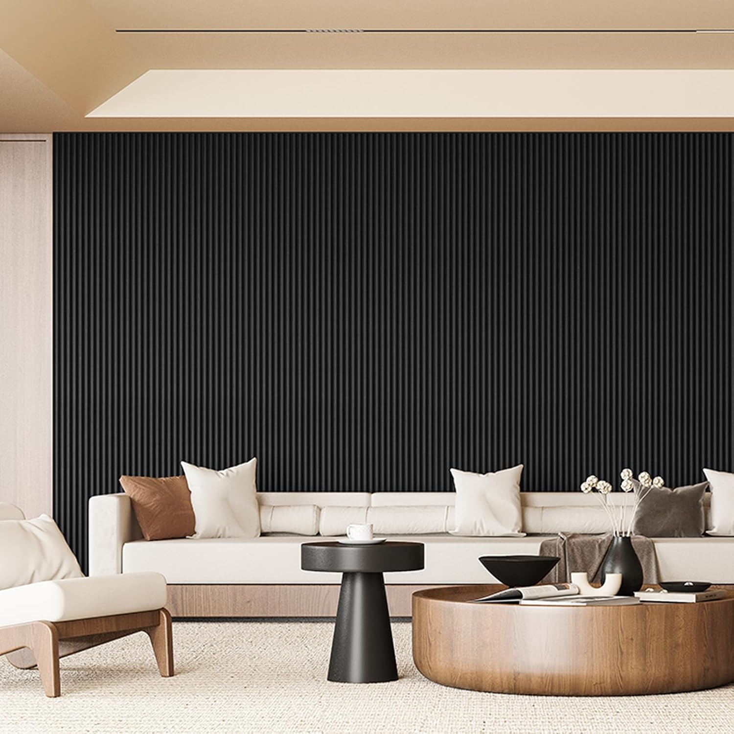 Art3d Fluted Wood Panel for Wall and Ceiling, Beaded Accent molding for Home Decoration, Pack of 4pcs + 1pc End-Trim, Size 108 x 5.7in.- Beaded Black-VerdiqueGarden