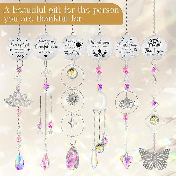 6 Pcs Thank You Gifts for Women Crystal Suncatcher Thank You with Engraved Message Hanging Sun Catcher Ornament for Windows Friend Teacher Coworkers Appreciation Christmas Gratitude Gift-VerdiqueGarden