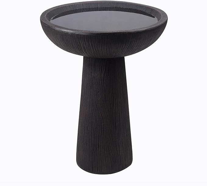 Bird Bath for Outdoor - 26'' Tall Resin Natural Wood Pattern Designt Birdbaths, Lightweight and Durable - Enhance Your Outside Garden with This Stunning Water Feature (Wood Grain)-VerdiqueGarden