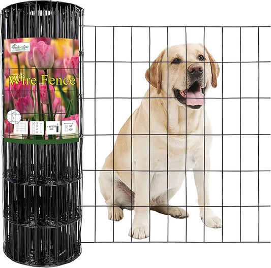 Black PVC Coated Welded Wire Fence 24 Inch x 50 Foot, 2 Inch x 4 Inch 15GA, Garden Border Fencing Roll Vinyl Coating Metal Wire Mesh Hardware Cloth for Yard Vegetable Plant Protection-VerdiqueGarden