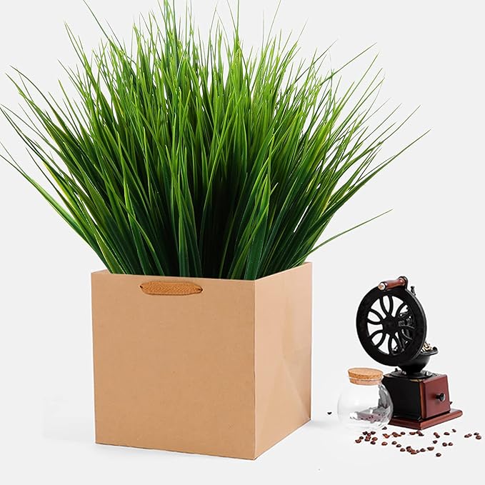 8 Pack Artificial Plants Flowers Grass Shrubs No Fade Faux Plastic Flowers Outdoor for Farmhouse Garden Porch Patio Indoor Wedding Decoration Greenery Fake Plants uv Resistant (3#Green)-VerdiqueGarden