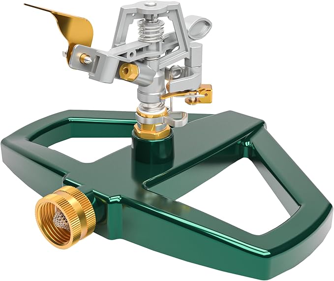 Hourleey Impact Sprinklers for Yard, Heavy Duty 360 Degree Rotating Pulsating Lawn Sprinkler with Metal Base for Garden Large Area, Water Coverage up to 5,800 Sq. Ft-VerdiqueGarden