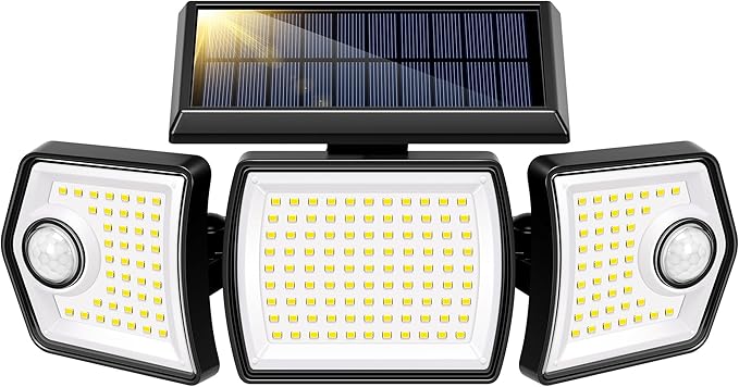 VIVOHOME Linkable Solar Flood Lights Outdoor, 2 Adjustable Motion Sensors Security Lights with 3 Heads, 2500LM, IP65 Waterproof, Solar Powered for Outside, Yard, Porch, Patio-VerdiqueGarden