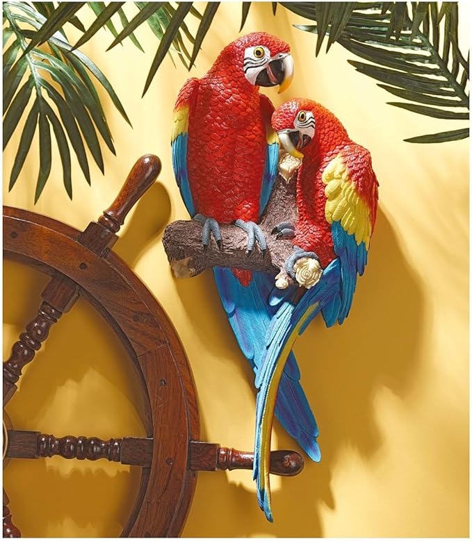 Design Toscano Tropical Scarlet Macaws Wall Sculpture, 22 Inch, Full Color-VerdiqueGarden