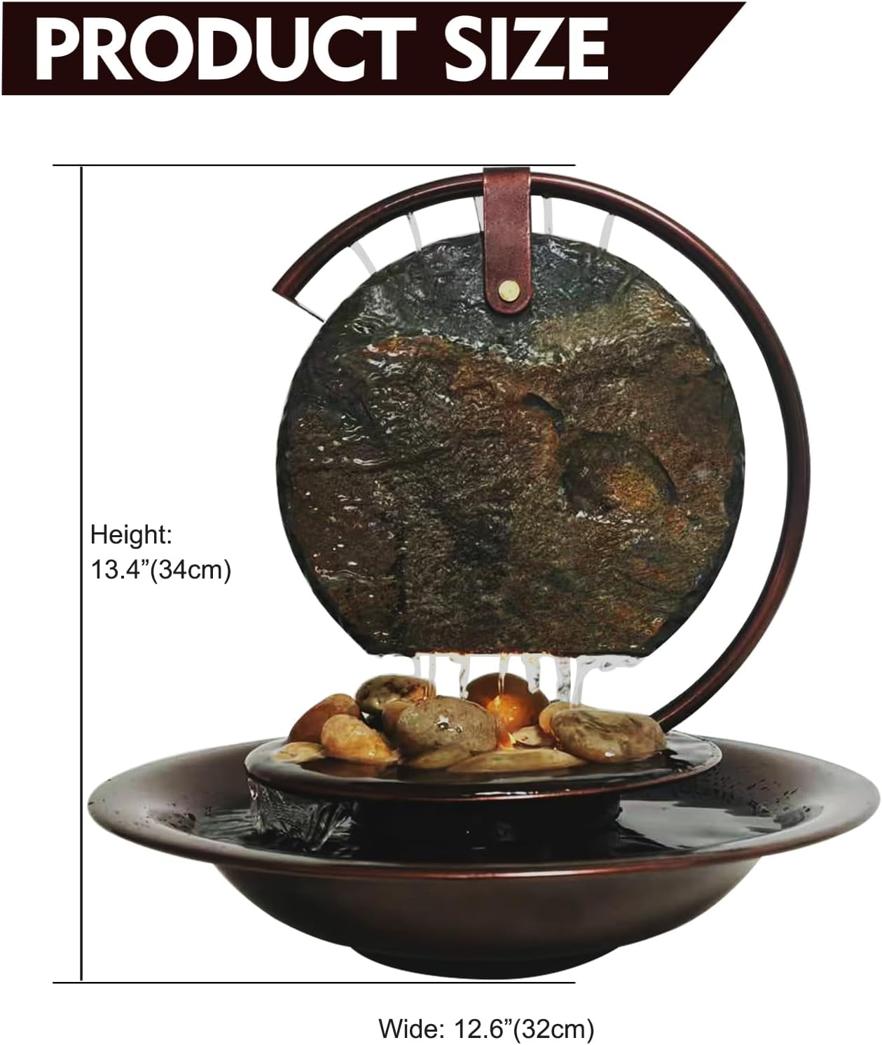 Indoor Tabletop Waterfall Moon Fountain, Home Décor Soothing Rain Sound Meditation Relaxing Fountains, Nature Slate Water Feature with Light for Room Office Desktop Decoration-13 Tall-VerdiqueGarden