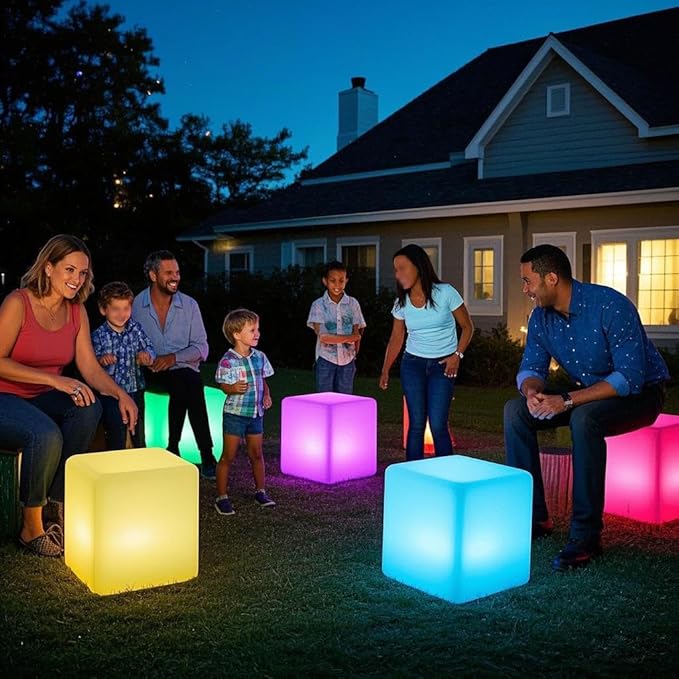 Mr.Go 20-inch LED Lighted Cube Table, Large LED Cube Chair Light, 16 RGB Colors LED Cube Seat w/Remote - Rechargeable - Waterproof - Home Outdoor Patio Pool Bar Stage Party Lighting Decoration-VerdiqueGarden