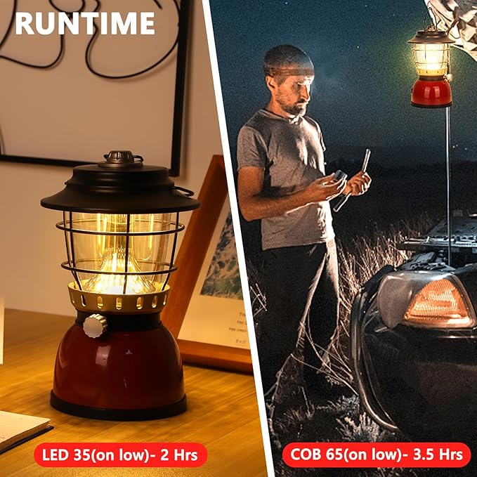 LED Camping Lantern Rechargeable Stepless Dimming Vintage Tent Lamp, 4000mAh Power Bank, IPX5 Waterproof Portable Hanging Camping Tent Light for Camping Hiking Emergency and Power Outage-VerdiqueGarden