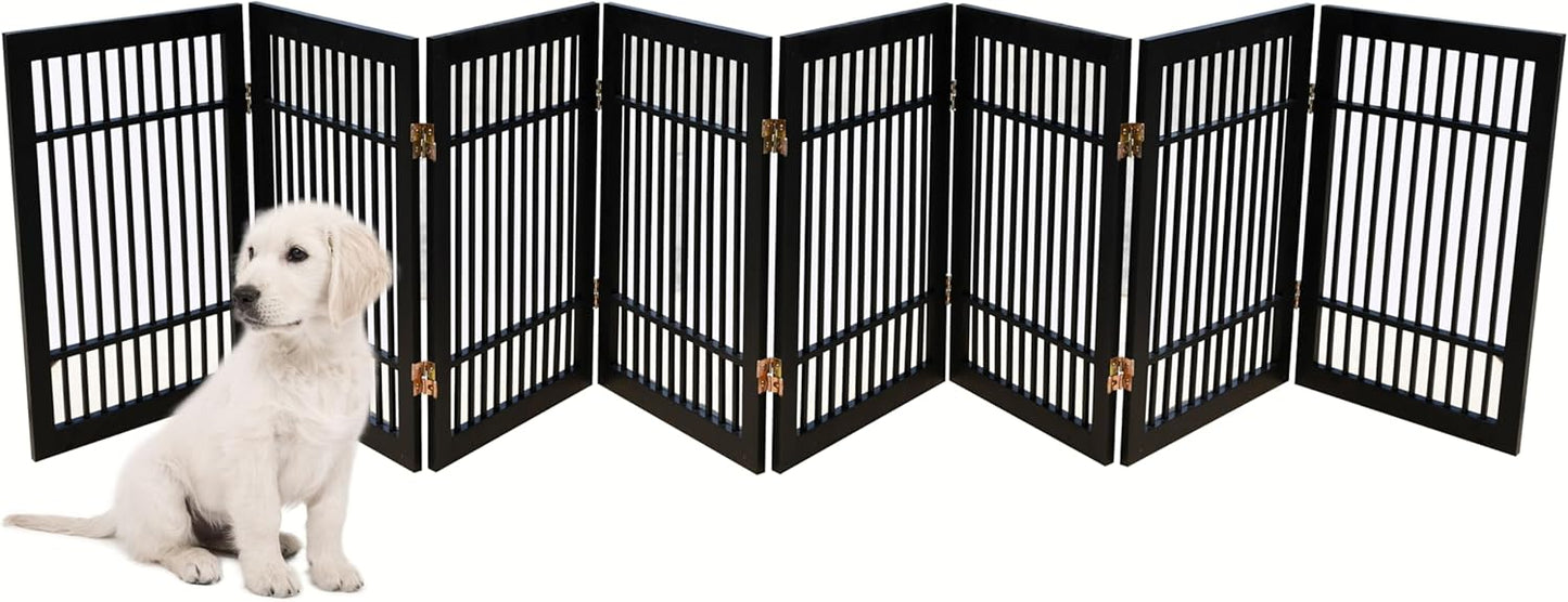 Pet Dog Gate Strong and Durable Freestanding Folding Acacia Hardwood Portable Wooden Fence Indoors or Outdoors by Urnporium (Black Pet Gate, 8 Panel 24" Tall)-VerdiqueGarden