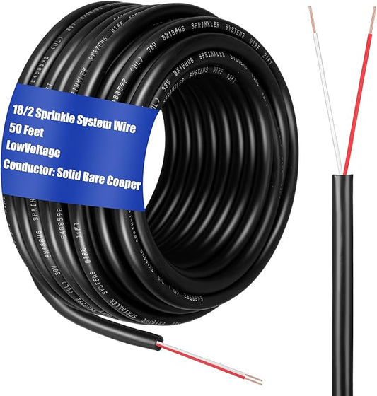 Hoolerry Solid Sprinkler System Wire 18 Gauge Irrigation Wire with UV Resistant PVC Jacket Sprinkler Cable for Underground Irrigation Field Central Control System 30v Ul Listed(18/2, 50 Ft)-VerdiqueGarden