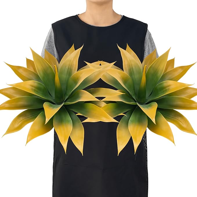 Artificial Agave Plants,Large UV Resistant Fake Agave Planters for Indoor and Outdoor Decorating Tropical Plant Succulents Greenery Indoor Decor (2Pack,18" Yellow)-VerdiqueGarden