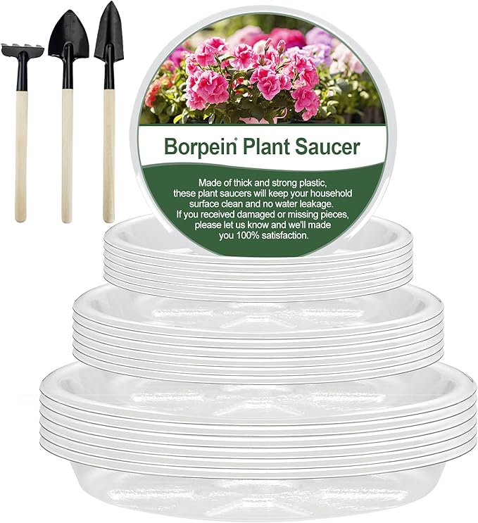 BORPEIN Plant Saucer (6,8,10inch, 18 Pack) Clear Plastic Plant Trays for Pots Indoors Outdoors,Thicker Flower Pot Saucers, Plant Plate to Catch Water-VerdiqueGarden