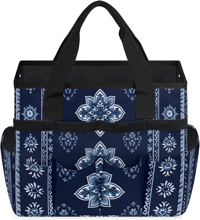 Westward Floral Gardening Tool Bag,Heavy Duty Garden Tote Bag,Portable Oxford Gardening Storage Basket Organizer Handbag with Pockets Handle,Hand Tools Gifts for Outdoor Garden Lawn Yard-VerdiqueGarden