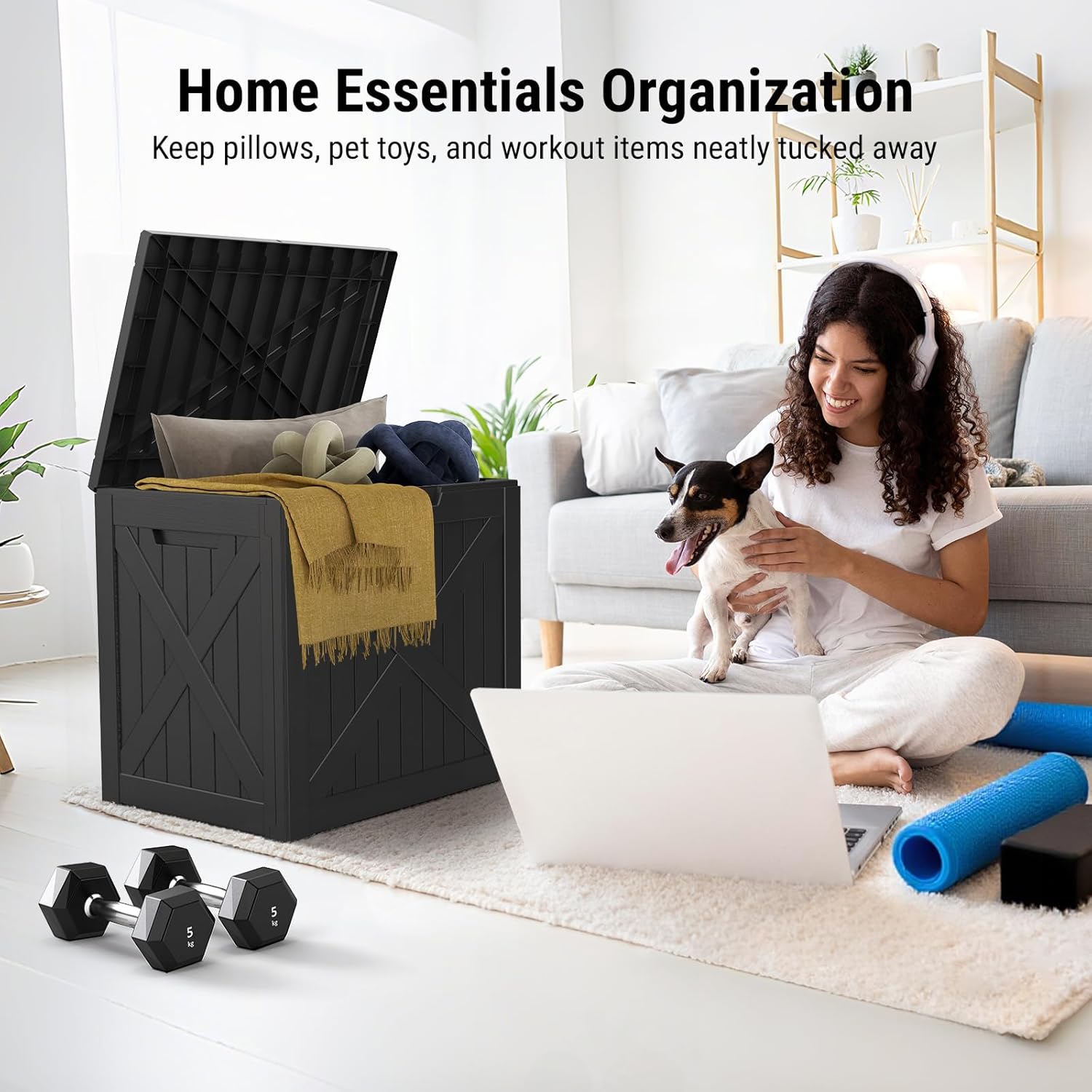 Mars Villa 31 Gallon Deck Box, Outdoor Storage Box Waterproof, Outside Resin Storage Bin for Outdoor Patio Furniture Cushions, Pool Supplies, Garden Tools, UV-Resistant and Weatherproof, Black Barn-VerdiqueGarden