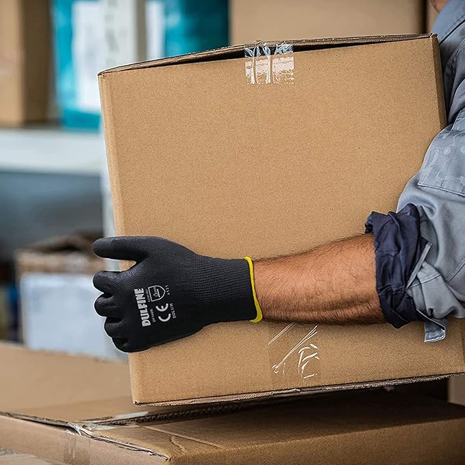 DULFINE Ultra-Thin PU Coated Work Gloves-60 Pairs,Excellent Grip,Nylon Shell Black Polyurethane Coated Safety Work Gloves, Knit Wrist Cuff,Ideal for Light Duty Work. (Small)-VerdiqueGarden