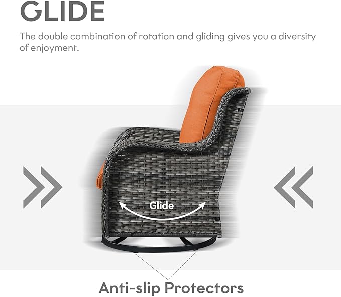 Outdoor Swivel Rcoker Wicker Chairs - Swivel Patio Chairs Set of 2 Patio Furniture Sets with Covered Cushion for Porch Deck Balcony Backyard, Orange Cushion-VerdiqueGarden