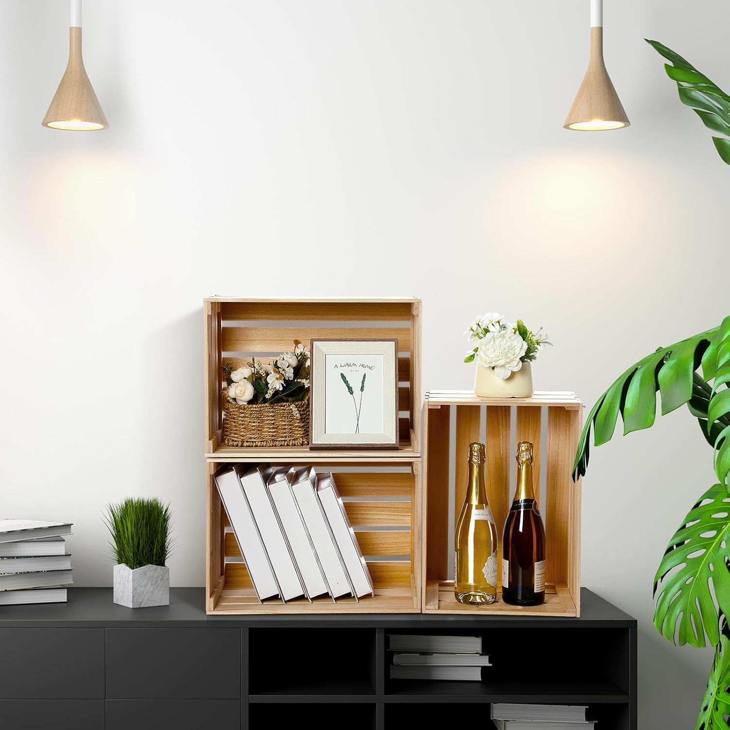 Weysat 3 Pack Large Wood Crates Box for Storage Unassembled 20 x 14 x 11'' Wooden Milk Crates with Handles Decorative Nesting Box for Display Unfinished Rustic Decor DIY Office Home Retail Art Craft-VerdiqueGarden