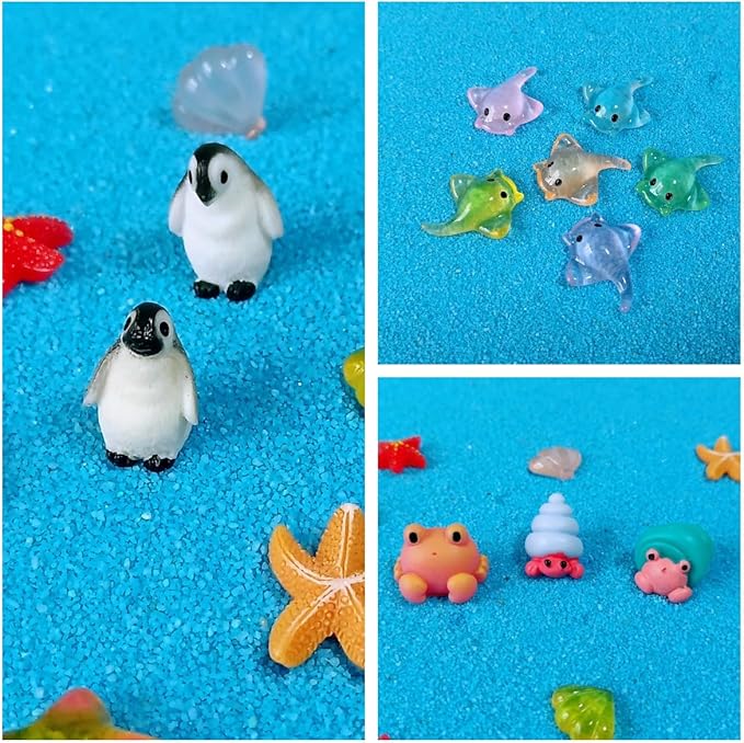 100 Pcs Ocean Mini Resin Animals Figures, Tiny Plastic Sea Creatures Figurines to Hide Miniature Fairy Garden Decorations Accessories-VerdiqueGarden