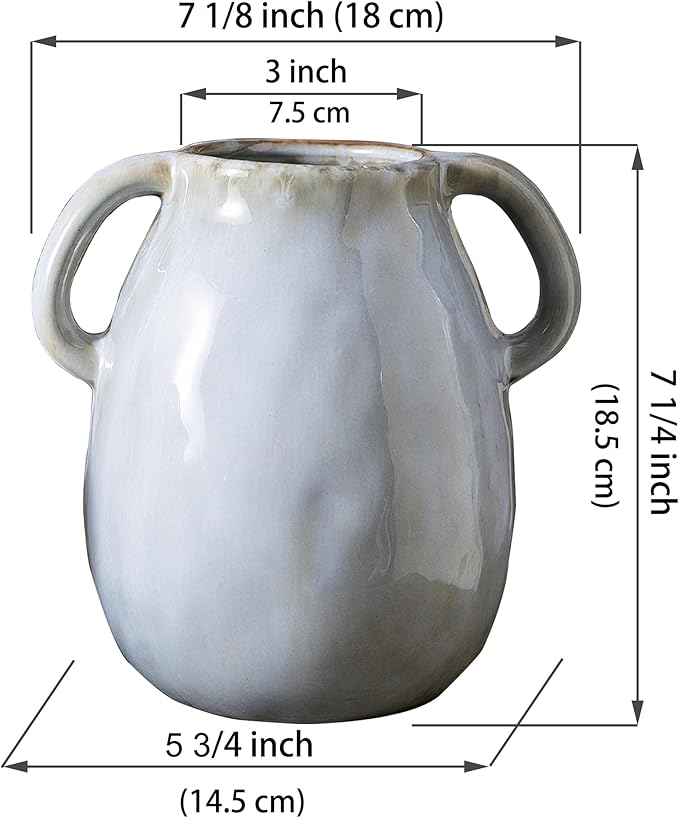 Kimdio Ceramic Vase with 2 Handles, Modern Farmhouse Grey Vase for Home Decor, Rustic Pottery Vase, Boho Decorative Terracotta for Flowers, Clay Pampas Grass Vases for Living Room Dining Table Shelves-VerdiqueGarden