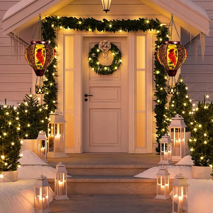 Starsoul Cardinal Hot Air Balloon Solar Lantern with Flame Candle, Hanging Hot Air Balloon Outdoor Solar Lanetrns Waterproof for Garden Patio Yard, Mother's Day Xmas Christmas Woman Gifts-VerdiqueGarden