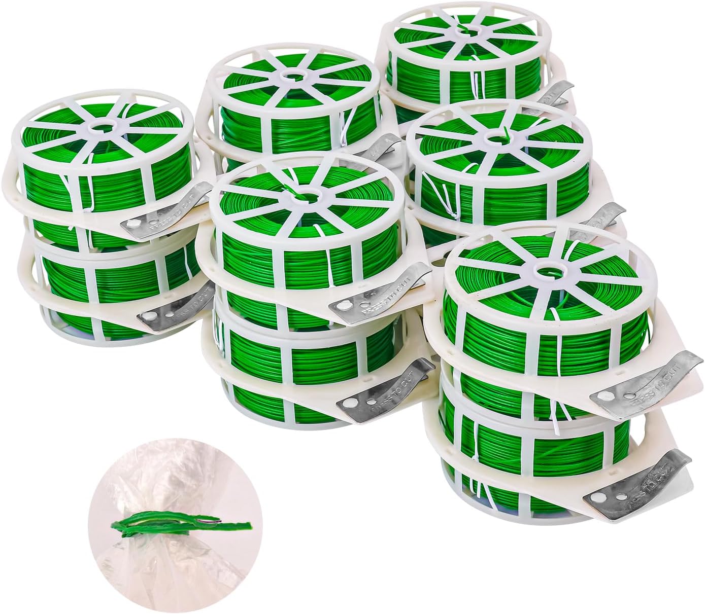 12 PCS Green Twist Ties - Each Reel 656 Feet Multipurpose Garden Plant Cable Ties for Indoor and Outdoor Plants, Green Cable Ties, Reusable Plant Wire for Patio, Lawn and Garden-VerdiqueGarden